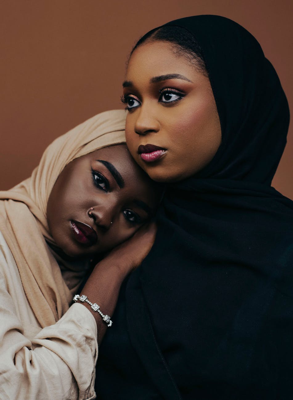 elegant portrait of two women in hijabs