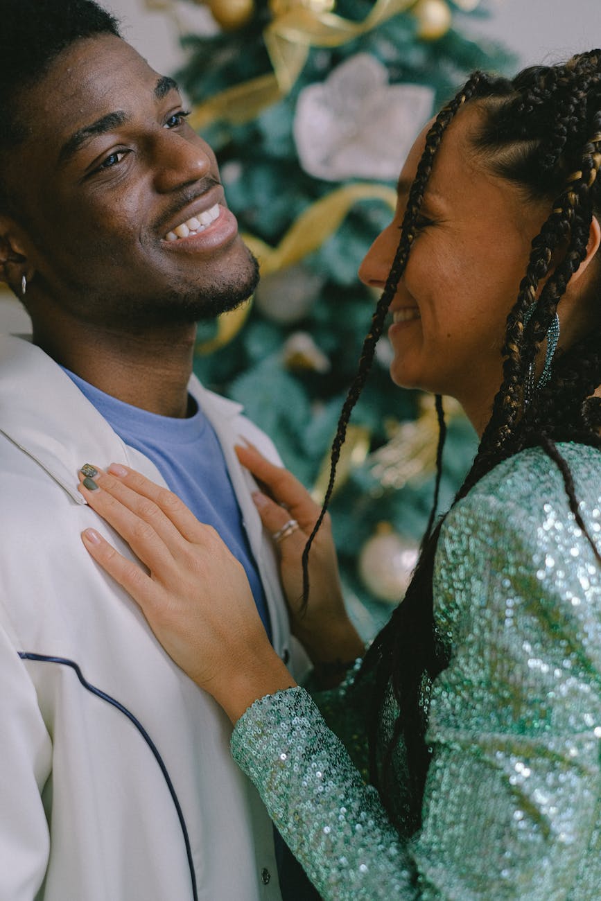 a happy couple close together
