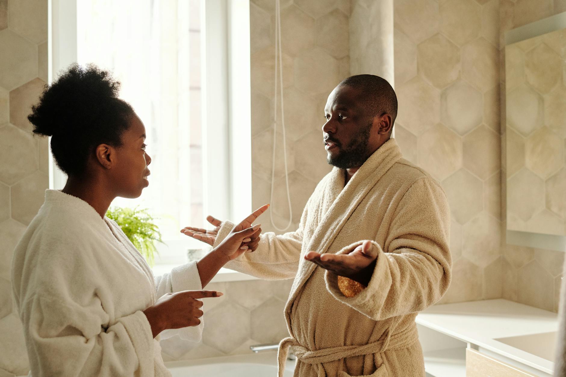 couple arguing in the bathroom