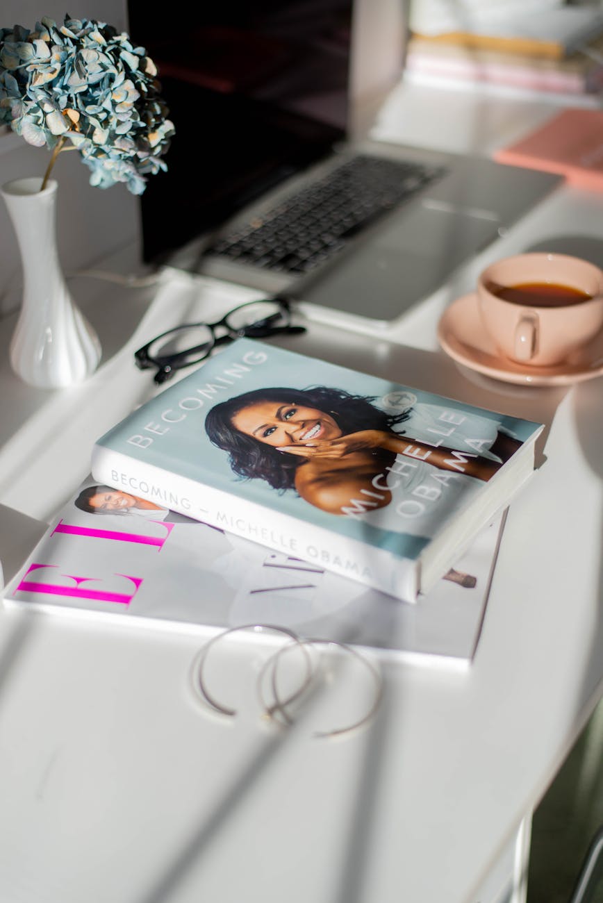 book and a teacup on a desk